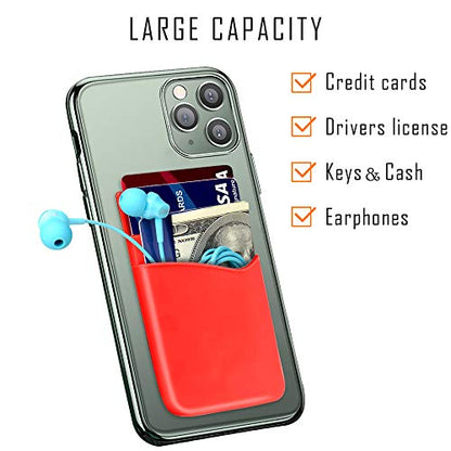 SHANSHUI Phone Wallet Stick on, Card Holder for Back of Phone Double Silicone Credit Business Card Sleeve Pocket Compatible for iPhone, Samsung Galaxy and Every Smartphones (MultiColors-5pcs) - color: Light-blue+Black+White+Grey+Red