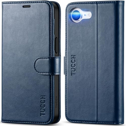 TUCCH Case Wallet for iPhone 17e 16e (6.1"), RFID Blocking Folio, Dark Blue | 4 Card Holders, Kickstand, PU Leather, Magnetic Closure, Shockproof TPU Shell, Protective Flip Cover - color: Dark Blue