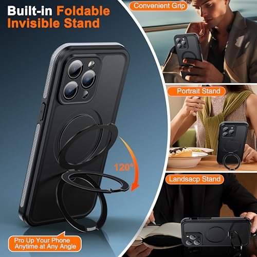 Oterkin Magnetic Stand for iPhone 14 Pro Case Waterproof IP68, Black - color: Black, size: iPhone 14 Pro