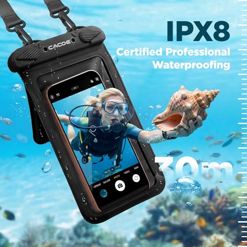 CACOE Waterproof Phone Pouch 2 Pack Up to 8.8", Double Bag, Black+Black | IPX8 Waterproof Phone Case,Adjustable Lanyard,Dry Bags for Beach/Cruise/Travel/Camping/Kayak/Hiking/Lake/Vacation Essentials - color: Black+Black