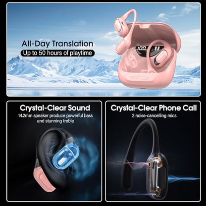 Open Ear Headphones, Bluetooth 5.4 Wireless Earbuds, Pink