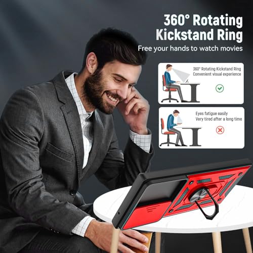 for Galaxy Note 20 Ultra Case, with Self Healing Flexible TPU Screen Protective [2 Pack] & Slide Camera Cover, 360°Rotation Ring Kickstand [Military Grade] Case. (Red) - color: N-Red