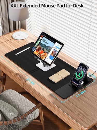 Mouse Pad with Magnetic Wireless Charging & Adjustable Phone Stand - color: Black-Magnetic Stand-27.5"x11.8"-Right