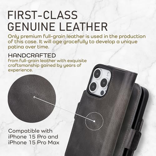 Bayelon Leather Wallet Case for iPhone 15 Pro - Flip Cover Card Holder, iPhone 15 Pro Wallet Case, Folio Case, Kickstand, MagSafe Compatible Wallet RFID Blocking (Smoked Black) - color: Smoked Black, size: iPhone 15 Pro