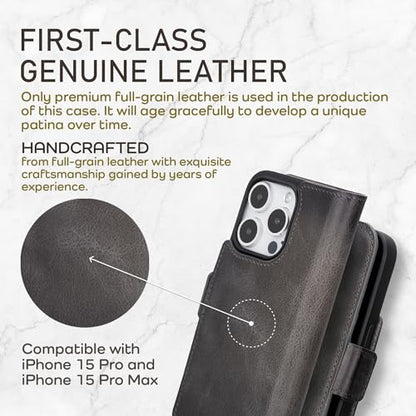 Bayelon Leather Wallet Case for iPhone 15 Pro - Flip Cover Card Holder, iPhone 15 Pro Wallet Case, Folio Case, Kickstand, MagSafe Compatible Wallet RFID Blocking (Smoked Black) - color: Smoked Black, size: iPhone 15 Pro