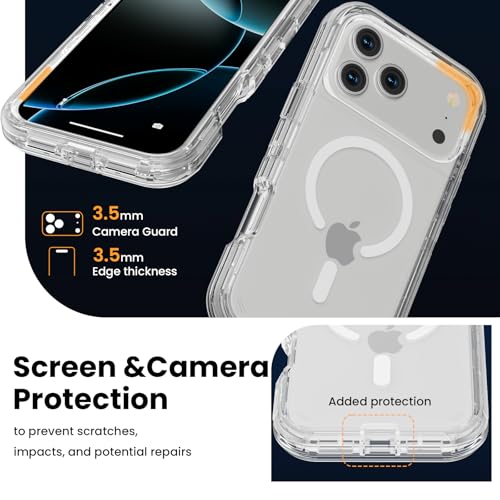 Follaroma Magnetic for iPhone 17 Pro Case,Heavy Duty Phone Cases,Clear,6.3" | Compatible with MagSafe, Heavy Duty Shock proof Protection, Military-Grade Anti-Drop, Dual Layer Transparent Protective Cover - color: Clear, size: iPhone 17 Pro 6.3''