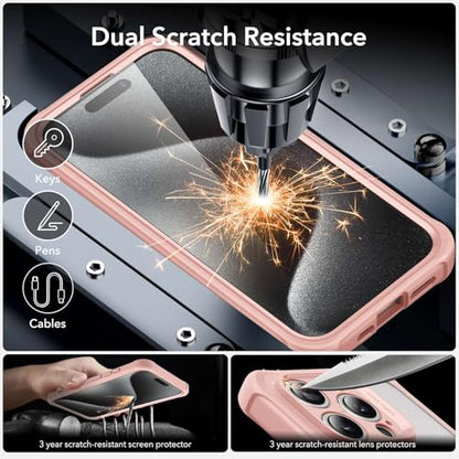 ESR for iPhone 15 Pro Max Case, Compatible with MagSafe, Full-Body Military-Grade Drop Proof Case with Built-in 9H+ Tempered Glass Screen Protector, Armor Series, Clear Pink | Compatible with MagSafe, with Camera Lens Protector, Military-Grade Drop Protec