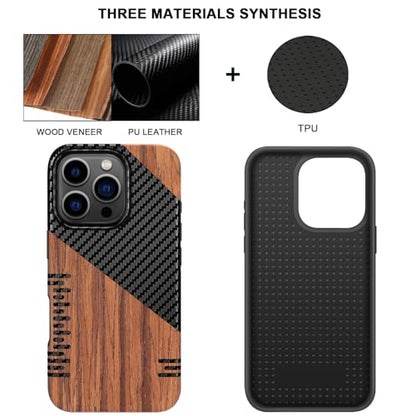 TENDLIN Compatible with iPhone 16 Pro Phone Case Wood Grain with Carbon Fiber Texture Design Leather Hybrid Slim Case (Twill) - color: Twill, size: iPhone 16 Pro