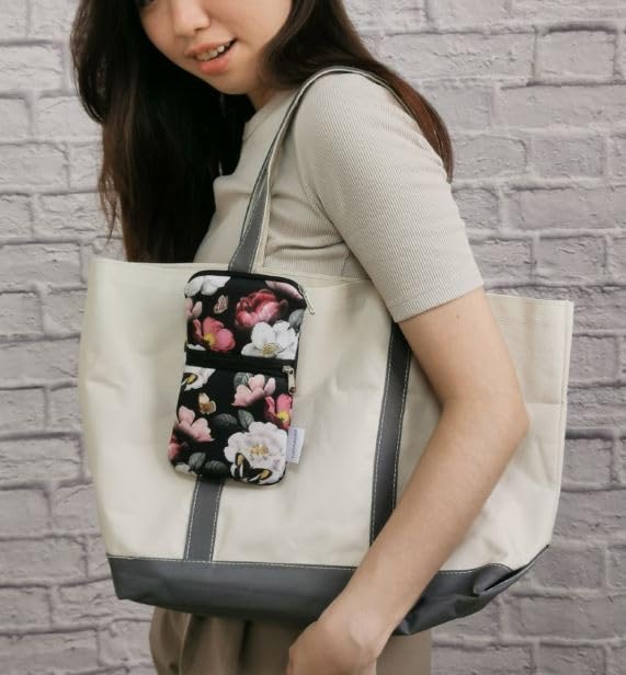 Tainada Dual Zipper Neck Phone Holder Pouch w/Belt Loop (Black Floral) - color: Black Floral