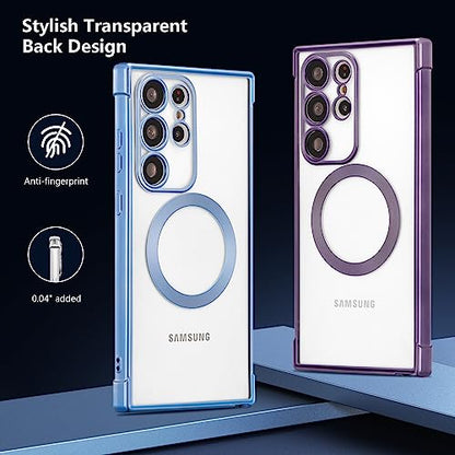 RALEAVO Magnetic Case for Samsung Galaxy S22 Ultra Clear Case Cover [Compatible with Magsafe & Military Grade Drop Protection] Transparent Shockproof Slim Plated Phone Case - Blue - color: Blue, size: S22 Ultra