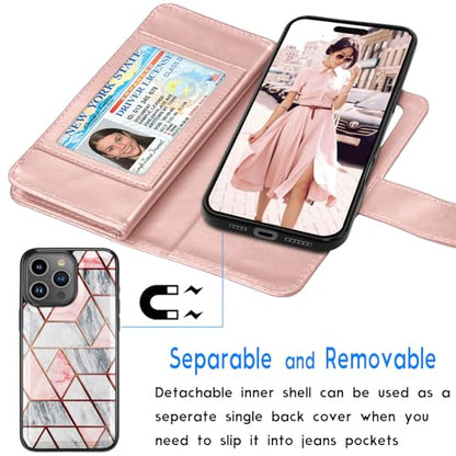 Tekcoo Wallet Case Compatible with iPhone 16 Pro (6.3 inch) 2024 Luxury ID Cash Credit Card Slots Holder Carrying Pouch Folio Flip PU Leather Cover [Detachable Magnetic Hard Case] with Strap [Marble] - color: Marble, size: 16 Pro