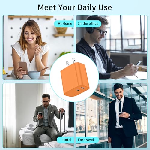 USB C Charger Block 3 Pack, Dual Port 20W Fast Wall Plug(Orange) - color: Orange