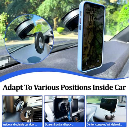 Vacuum Magnetic Car Phone Holder Stand,Reinforced Ultra-Strong Vacuum Suction Cup,360° Rotation&Foldable,Universal Dashboard Windshield/Gym/Mirror/Kitchen Phone Stand,for All iPhone Series&All Android
