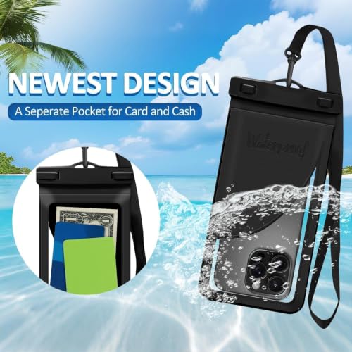Waterproof Phone Pouch for iPhone 17 16 15 Pro Max IPX8 Black-8.3 | Card Pocket, Lightweight, Large Cellphone Dry Bag, IPX8 Rated, Beach Essential, Cruise Ship, 1 Pack, 8.3 inch - color: A9-Black-1 pack