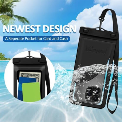Waterproof Phone Pouch for iPhone 17 16 15 Pro Max IPX8 Black-8.3 | Card Pocket, Lightweight, Large Cellphone Dry Bag, IPX8 Rated, Beach Essential, Cruise Ship, 1 Pack, 8.3 inch - color: A9-Black-1 pack