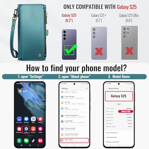 Defencase for Samsung Galaxy S25 Wallet Case with RFID Card Holder, Green | Durable Soft PU Leather, with Zipper Pocket, Wrist Strap, Fashion Snap Flip S25 Phone Cases Cover with Stand for Women Men - color: Blue Green