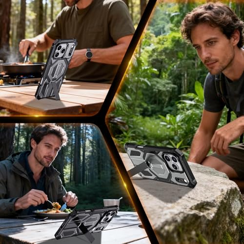 for iPhone 17 Pro Max Case with Kickstand, [15FT Military-Grade Drop Protection] [Compatible with MagSafe] Rugged Shockproof Heavy Duty Magnetic iPhone 17 Pro Max Phone Case Cover (Gray) - color: Gray