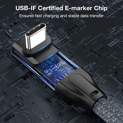 USB C to USB C Cable, Down Angle 20Gbps USB C 3.2 Gen2x2 Data Transfer Cable, 4K@144Hz/60Hz Video Cable 100W Fast Charging High Speed 90 Degree Cable Compatible with MacBook,iPad,USB C monitor (5FT) - size: 5 FT / 1.5 m Nylon, style: USB 20Gbps