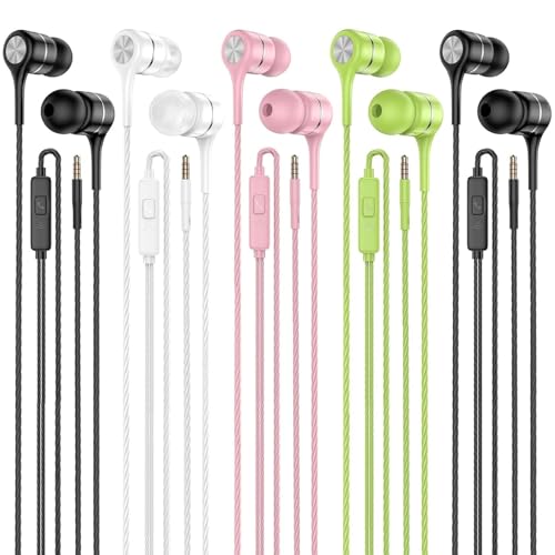 LWZCAM 5 Pack 3.5mm Wired Earbuds, Stereo Headphones with Microphone