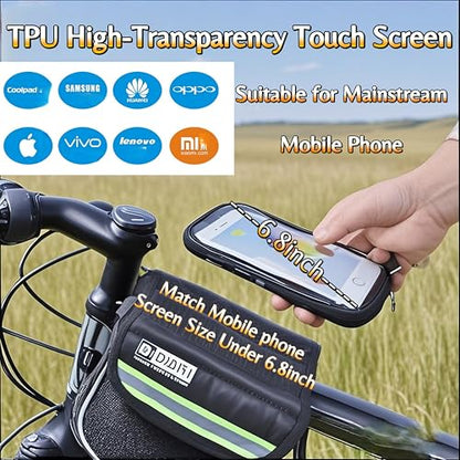 Bike/Bicycle Bag,Bike Phone Holder Mount Bag,Touchscreen Bike Phone Mount under 6.8”,Waterproof, Bicycle Accessories Frame Storage Bag(Red)