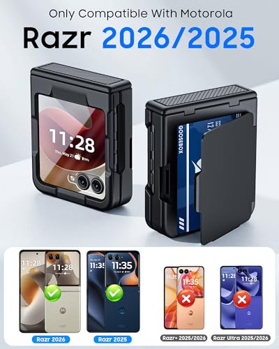 GooseBox for Motorola Razr 2026/Razr 2025 Case Wallet RFID Card Holder&Hinge Protection&HD Screen Protector, Full Body Shockproof Cover for Motorola Razr 2026/Razr 2025/Razr 2024(Black)