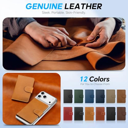 SHIELDON Genuine Leather for Magsafe Wallet, Retro Light Brown | Strong Magnetic, Card Holder, Rfid Blocking, 6 Card Slots, ID Window, for iPhone 17/16/15/14/13/12 Series & Magnet Case - color: Light Brown - Retro