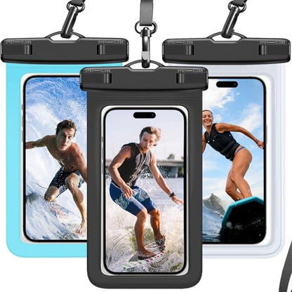 Waterproof Phone Pouch IP68 Floating Waterproof Phone Case, Dry Bag Beach Cruise Essentials with Adjustable Lanyard for iPhone 16 Pro Max / 15 Pro/Galaxy S24 S23 (Black & Clear & Blue) - color: Black & Clear & Blue