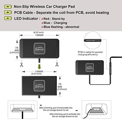 Wireless Charger Car Charging pad,POLMXS 15W Fast Wireless Phone Charger Non Slip Cell Phone Flat Charging mat Compatible with iPhone 11/12/12/14/15 Galaxy S21/S22/S23/24 NOTE10 (30cm Cable)(C2Y)