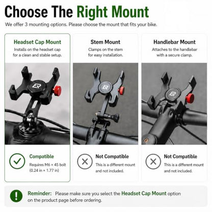 ROCKBROS Aluminum Bike Phone Mount, Headset Cap Mount for 4.7-7.1" Phones - style: Headset Cap Mount