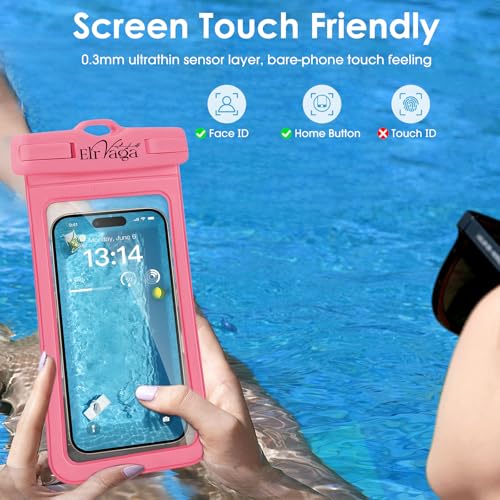 2 Pack IPX8 Waterproof Phone Pouch for iPhone 16/15/14/13 Pro Max Plus (7.2 Inch) - Swimming, Diving, Snorkeling, Snowproof - Touchscreen Friendly Underwater Photography Dry Bag (Black&Pink) - color: Black&Pink