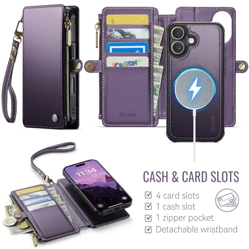 for iPhone 17 - Phone Case Wallet Magnetic Detachable, Purple - color: Deep Purple, size: iPhone 17