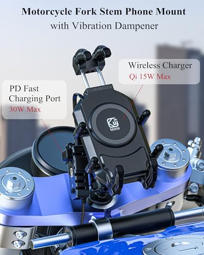 BRCOVAN Motorcycle Fork Stem Phone Mount with Wireless & USB-C Charger