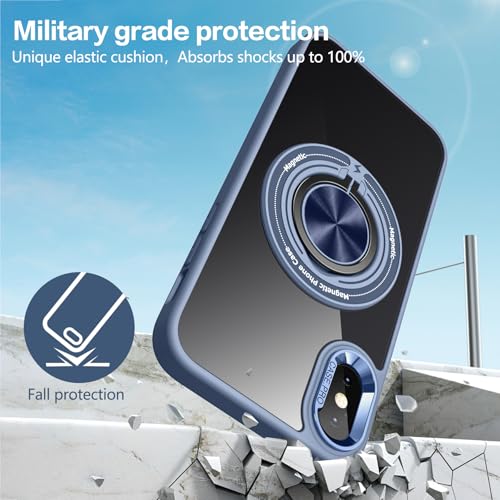 for iPhone Xs Case and iPhone X Case Compatible with Magnetic Blue | With Ring Holder,Transparent Hard PC,Rotated Ring Holder Kickstand Phone Case 5.8in,Blue JUS12-38 - color: Blue