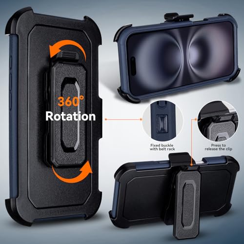 for iPhone 16 Case with Clip, Compatible with Magsafe, Blue | Anti-Drop, Anti-Fingerprint, 3 in 1 Heavy Duty Shockproof Protection, Military-Grade Cover for iPhone16 Case Rugged - color: Blue