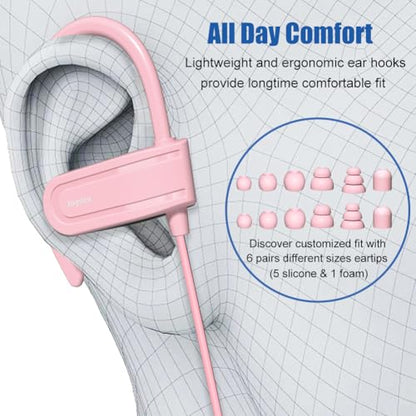 Joysico Wired Over Ear Earbuds Headphones with Mic and Volume Control Pink