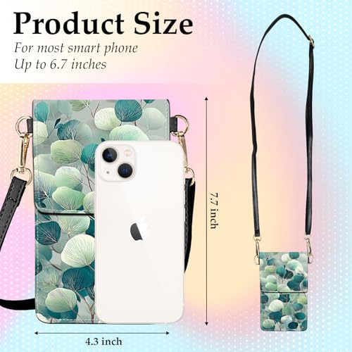 Small Crossbody Bags for Women Touchscreen Cell Phone Bag Cross Body Purses with adjustable Strap,Gifts For Teenage Girls - color: Mint green Leaf