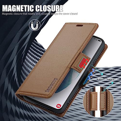 Samsung Galaxy S21 5G Wallet Case with Card Holder RFID Blocking Kickstand Magnetic,Leather Flip Case for Samsung Galaxy S21 5G 6.2 Inch (Fashion Brown) - color: Fashion Brown, size: S21 5G 6.2"