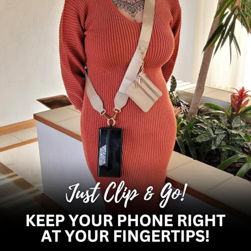 Save the Girls Clip & Go Phone Lanyard Crossbody Strap with Wallet, Cream - color: Neutral Cream Strap