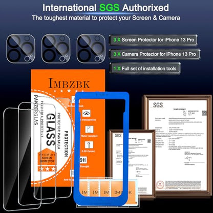 IMBZBK 3+3 Pack for iPhone 13 Pro Screen Protector, 9H+ Tempered Glass - size: iPhone 13 Pro 6.1 inch
