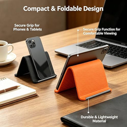 Silicone Phone Stand with Aluminum, Flexible Foldable Phone Holder, Bendable Adjustable Anti-Slip Desktop Stand for Phone Tablet Laptop, Portable Rollable Multi-Angle Stand for Home (Black) - color: Black