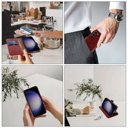 MONASAY Wallet Case for Samsung S23 with 3 Card Holders - Burgundy - color: Burgundy, size: Galaxy S23