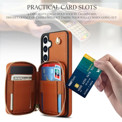Asuwish Phone Case for Samsung Galaxy S25 5G Wallet Cell Cover with Tempered Glass Screen Protector Wrist Crossbody Strap RFID Blocking Credit Card Holder S 25 25S 25 25S SM-S931U Women Girls Brown - color: Brown