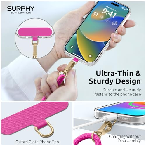 SURPHY Phone Lanyard Crossbody, Phone Strap Crossbody with 2 Tether Tabs - color: Hot Pink