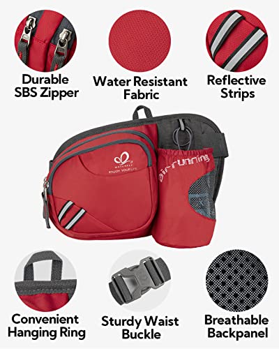 WATERFLY Fanny Pack Waist Bag: Waist Pack for Women Men with Water Bottle Holder Hiking Fanny Pack for Running Walking DogWalking Travel Cycling - color: Red