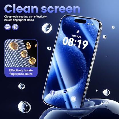 3 Pack Tempered Glass Privacy Screen Protector for iPhone 15 Pro 6.1 Inch, Original Touch Sensitivity with Auto Alignment kit, Bubble Free, Case Friendly, 9H Hardness - color: 15pro-PR
