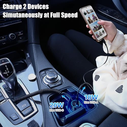 USB C Car Charger, 38W Dual Ports USBC & USB-A Cigarette Lighter Adapter - color: 1-Pack Black