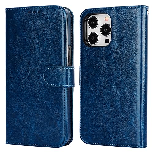 Bocasal Detachable Wallet Case Card Holder for iPhone 15 Pro Max Blue | RFID Blocking Kickstand Card Slots Holder PU Leather Magnetic Shockproof Wrist Strap Removable Flip Protective Cover 6.7 inch - color: Blue