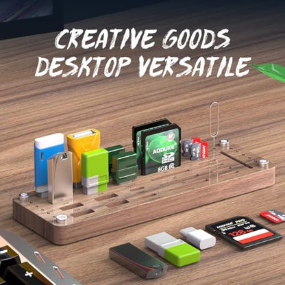 25 Slot Wooden Memory Card Case Box and USB Drive Stand - SD Card Holder, Micro SD Case, Mobile Card Taking Needle - FSNH01M - color: pure walnut wood