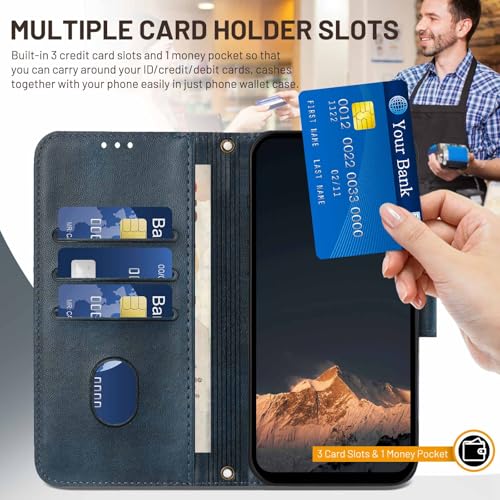 for Galaxy A17 5G Phone Case Wallet and Wrist Strap (Blue) | Card Holder Slots, PU Leather, Flip Cover, Magnetic Closure, Kickstand, Folio Protective, for Samsung A17 Case - color: Blue