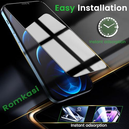 Romkasi 3 Pack Privacy Screen Protector for iPhone 12 Pro Max 6.7 Inch with 3 Pack Camera Lens Protector, Anti Spy Tempered Glass Film, Anti-Scratch, Touch Sensitive, Case Friendly - color: iPhone 12 Pro Max